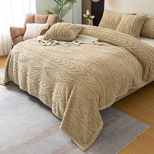 YUSOKI Sherpa Fleece Twin XL Size Blanket, Tan, 65"x90"