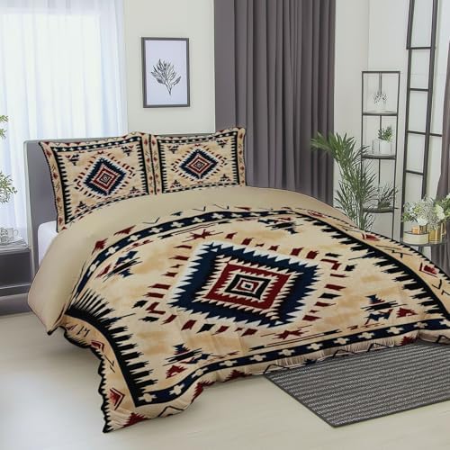 Duvet Cover Set, Pattern with Traditional Geometry, Decorative 3 Piece