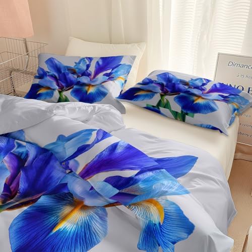 Plant Iris Duvet Cover King Grey 3PCS Bedding Set for Kids and Adults