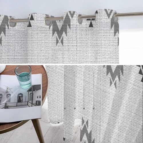 Grey Boho Sheer Curtains 63 Inch Length 2 Panels Set Western Ethnic
