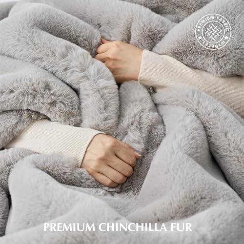 EVERGRACEHOME Faux Chinchilla Fur Throw Blanket, 60"x80", Silver Taupe