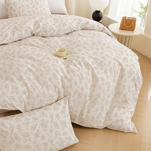 ECOCOTT Floral Botanical Duvet Cover King Size, Soft Breathable