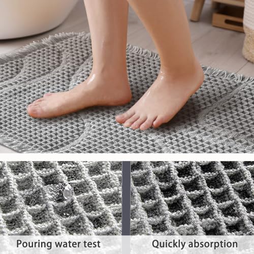 ZALL Grey Waffle Bath Mat Wavy,Super Absorbent Non Slip Bathroom Rug