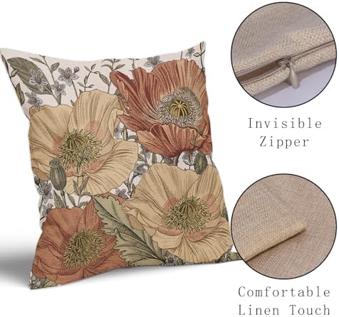 Brown Rust Red Vintage Floral Pillow Covers 18x18 Rustic Flowers