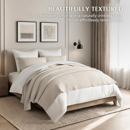 EverGrace Stonewashed Textured Cotton Quilt Set, Queen Size, Flax