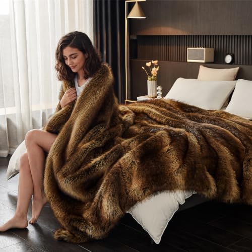 GEMBED Fluffy Faux Fur Throw Blanket - Thick Warm Blanket 60"x80"