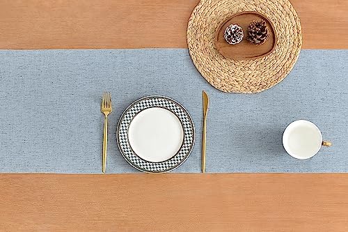 Wracra Linen Table Runner, Burlap Dusty Blue Table Runners 108 Inches