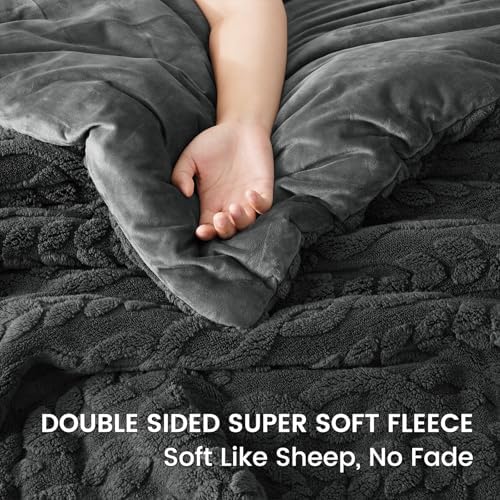 PHF Fluffy Sherpa Fleece Queen Comforter Set, 3 Pieces Warm Fuzzy Soft