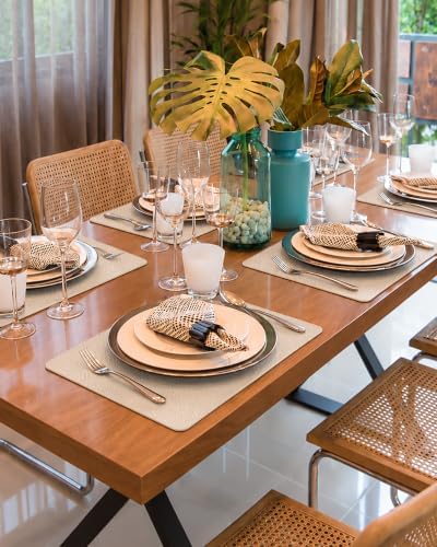Faux Leather Placemats Set of 6, Wipeable Table Mats, Soft Greige