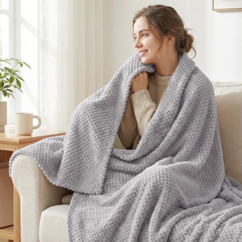 Exclusivo Mezcla Soft Waffle Fleece Bed Blanket King Size, Light Gray