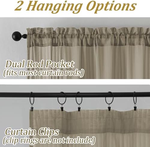 OWENIE Taupe Sheer Curtains - 84 Inches Long 2 Panels Set for Living
