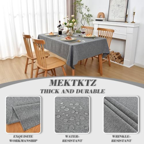 Faux Linen Textured Rectangular Tablecloth, Dark Gray, 52 x 70 Inch