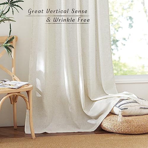 NICETOWN Natural Linen Curtains for Bedroom, Back Tab & Rod Pocket