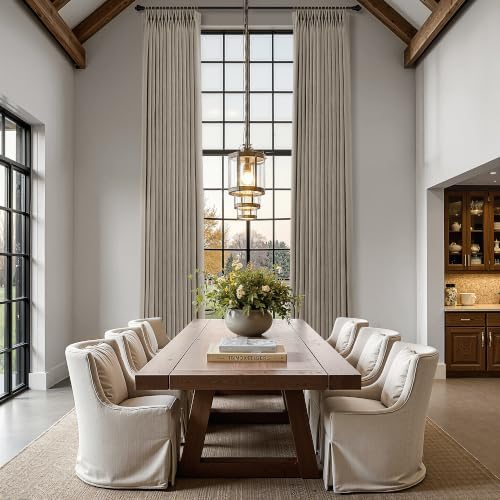 Pinch Pleated Linen Tan Curtains 192 Inches Long for High Ceiling