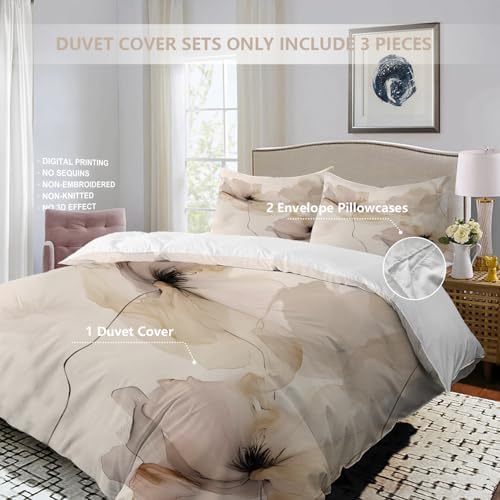 Floral Fluid Lines Artwork 100% Cotton Duvet Cover Set Twin Size