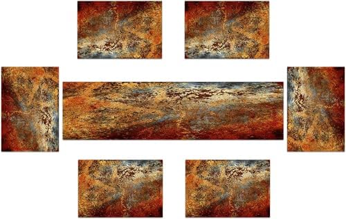 Brown Rust Table Runner and Placemats Set of 6, Linen 90" Long
