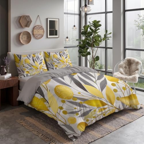 Grey Elegant Plant Forest King Duvet Cover Set Microfiber, 3 Pieces