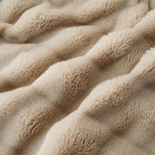 Battilo Tan Throw Blanket for Couch, Beige Fur Blanket, 50"x60"