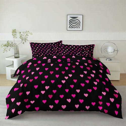 California King Duvet Cover Set Cute Pink Heart Pattern Soft