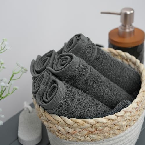 Tens Towels 60 Piece Washcloths Set, 12x12 Inches, Dark Grey
