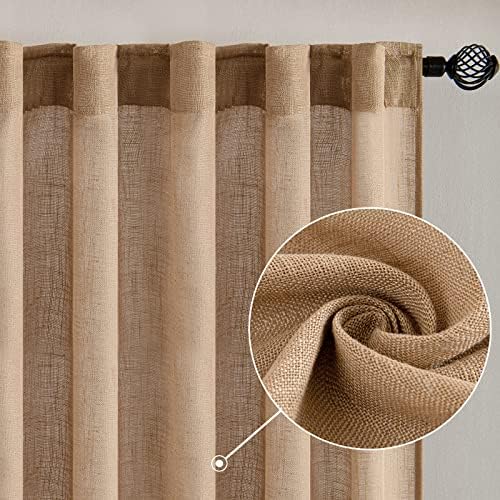 MIULEE Brown Linen Curtains 52x96 Inch Long Soft Thick Linen Textured