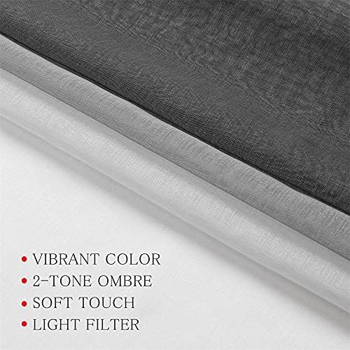G2000 Sheer Curtains 63 Inch Length Grey and White Ombre Drapes for
