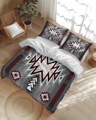 LooPoP Duvet Cover Set Full Size Grey Boho Comforter Sets 3 Pieces