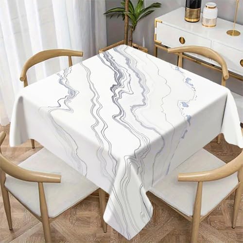 Marble Texture Print Square Table Cloth, Waterproof Duty Vinyl Plaid