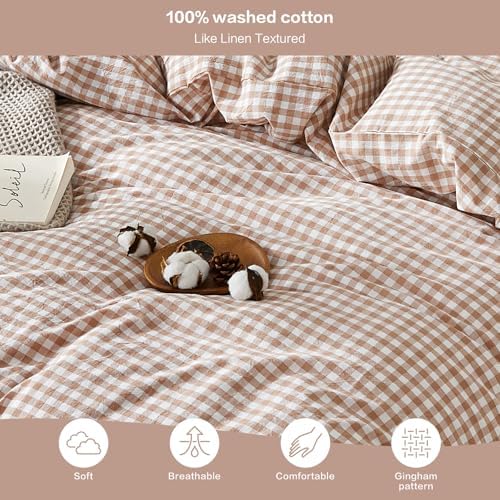 SAPHREAS Gingham Duvet Cover Set Queen Size, 100% Washed Cotton Linen