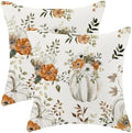 Fall Decor Pillow Covers 20x20 Inch Set of 2 Cream Pumpkin Floral