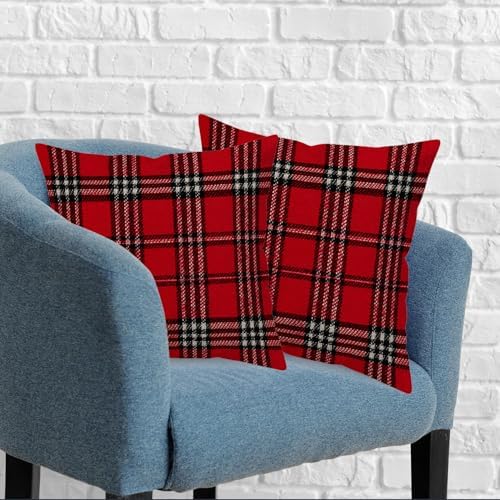Set of 2 Red Black Buffalo Plaid Check Throw Pillow Covers 22x22 Inch