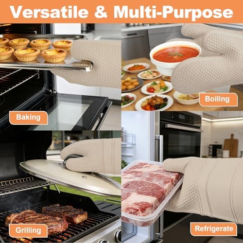 YUTAT Silicone Oven Mitts,Heat Resistant 2PCS Oven Mitts with Soft