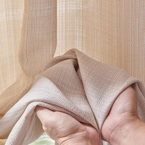 jinchan Taupe Linen Textured Curtains 84 Inch Long 2 Panels for Living