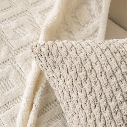 Set of 4 Navy White Taupe Decorative Throw Pillow Covers 18x18 Inch