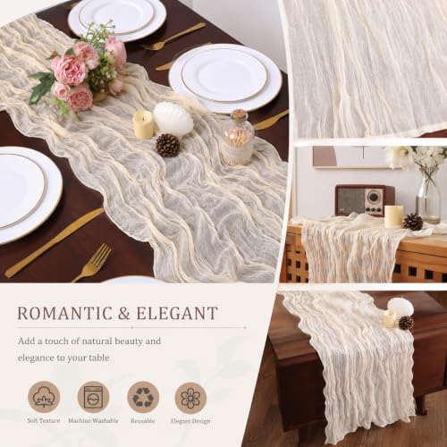 12 Pack Beige Cheesecloth Table Runners, 35 x 120 Inch Boho Gauze