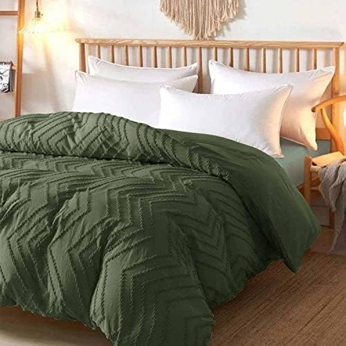 Nanko Olive Green California King Duvet Cover, 3pc Boho Tufted