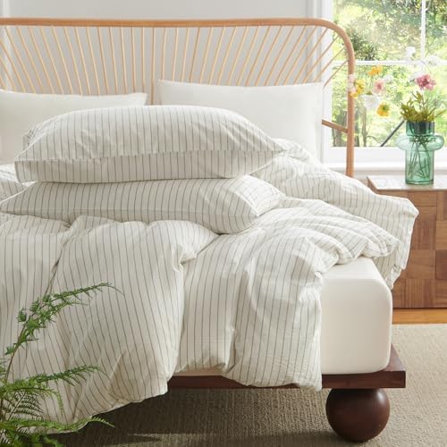 Nayoroom Cotton Striped Duvet Cover Set King Brown Pinstripe Bedding