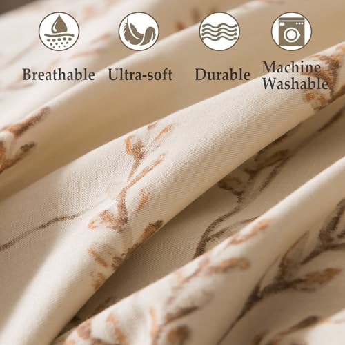 FADFAY Beige 100% Brushed Cotton Vintage Botanical Duvet Cover Queen