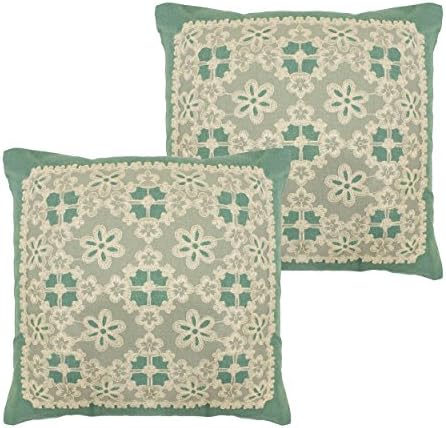 Creative Home Ideas Set of 2 Lace & Embroidery Applique Pillow Covers