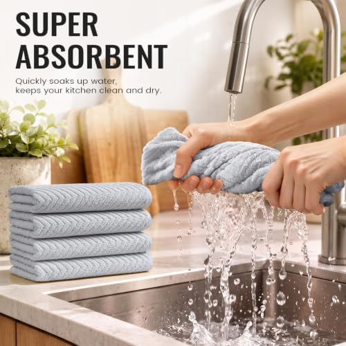 Homaxy 10 Pack 100% Cotton Kitchen Towels and Dishcloths Set, Light