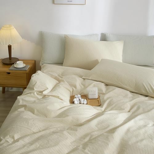 Striped Duvet Cover Set King Size 3 Pcs Breathable Durable 100% Washed
