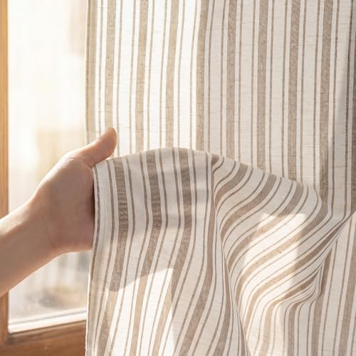 StangH Tan Linen Blend Stripe Curtains for Bedroom, W52 x L63, 2