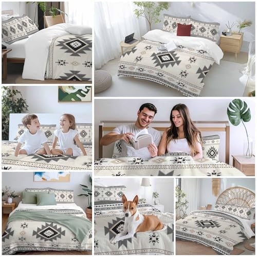 Gray Beige Boho Bedding Duvet Cover Queen Size - 1 Quilt Cover 90x90