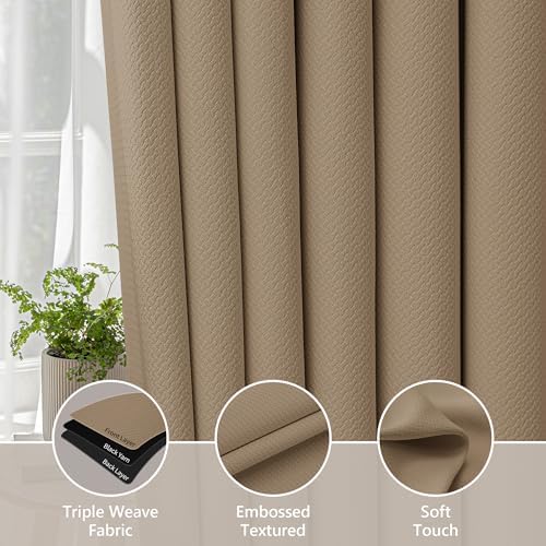 FMFUNCTEX 100% Blackout Brown Curtains 72 Inches for Bedroom, 2 Panels