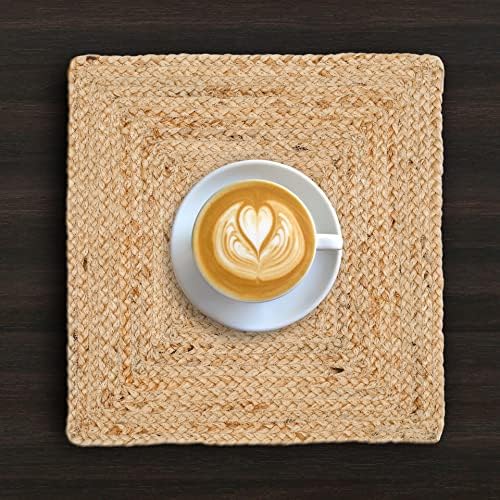 Hausattire Jute Braided Woven Placemats, Set of 4, 14x14 in, Natural