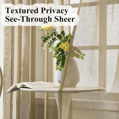 Tan Curtains Sheer 96 Inches Long Thin Textured Transparent Drapes