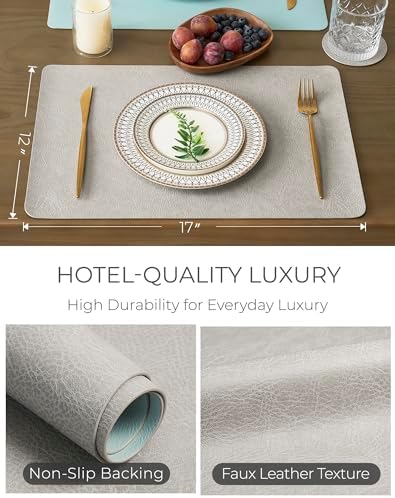 Reversible Faux Leather Placemats and Coasters Set of 16, 12x17 Inch