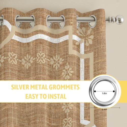 Taupe Gray Botanical Window Curtains Panels with Silver Grommet