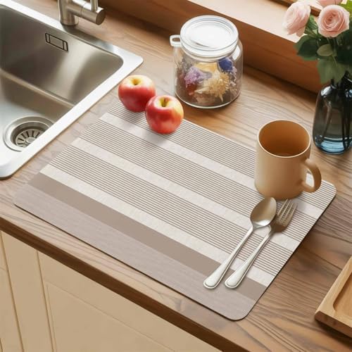 Brown Stripes Vintage Linen Leather Placemats Set of 6,12x18