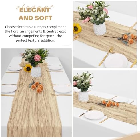 Aktor 12 Pack Beige Table Runner Boho Cheesecloth Table Runner Semi